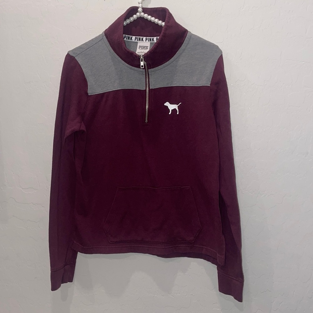 Maroon love pink half zipped sweater size small